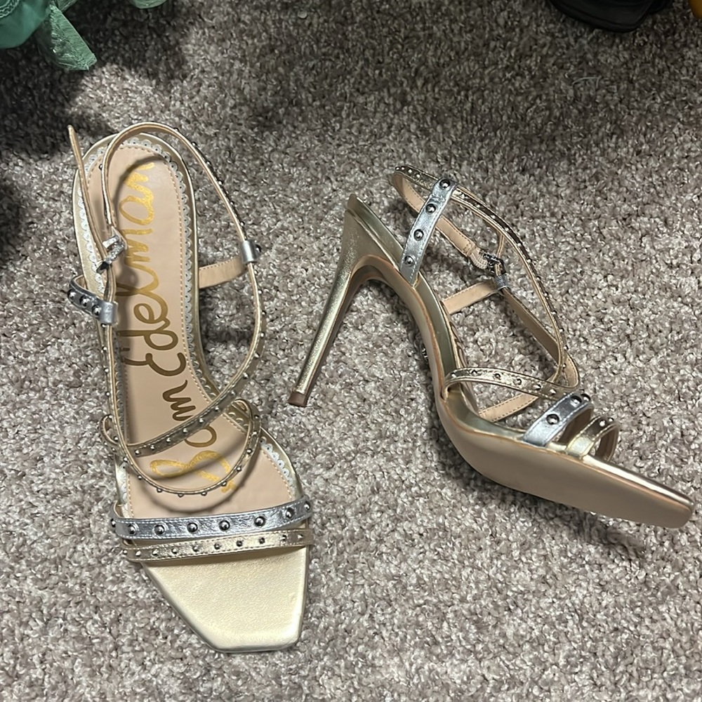 NEW Sam Edelman Lennox Studded Heels Gold/ Silver Metallic 8.5 NWOT - Picture 5 of 5